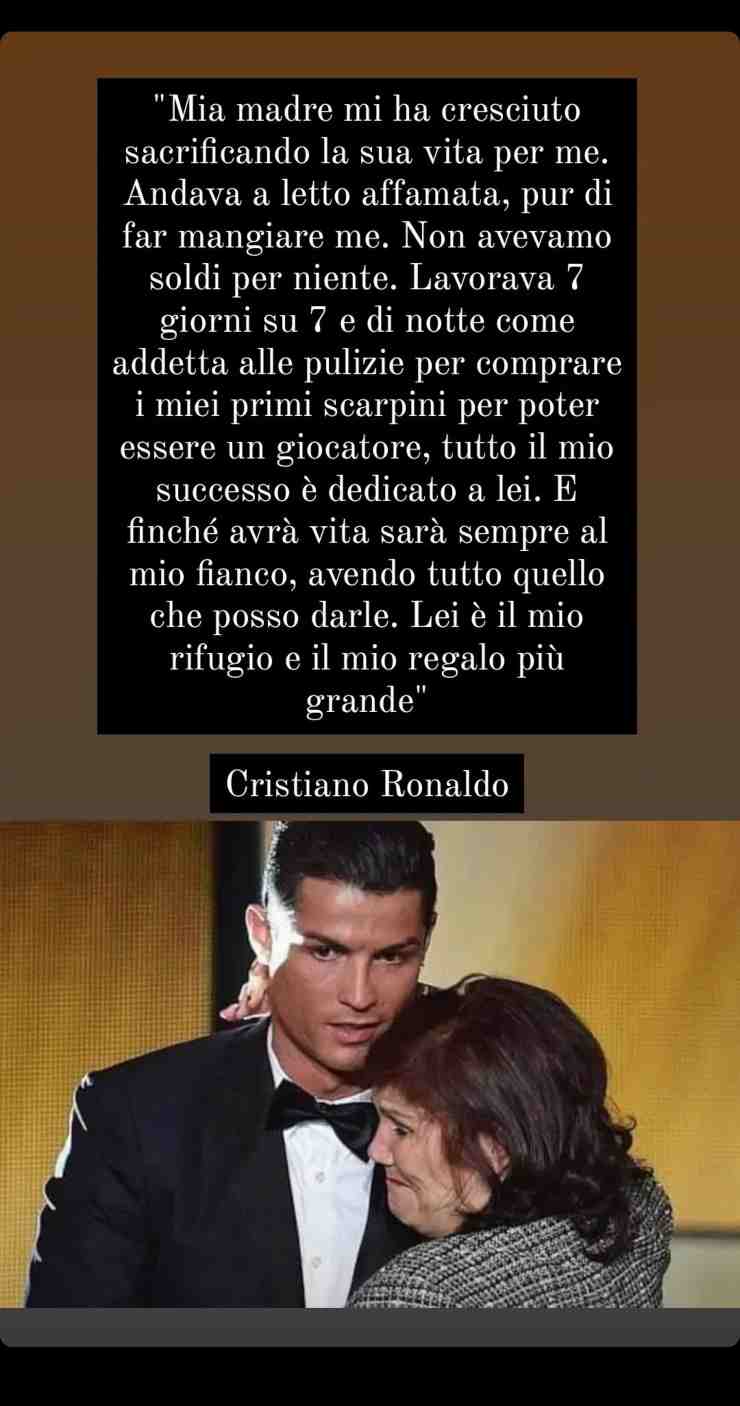 Cristiano Ronaldo e la dedica alla madre- Instagram 